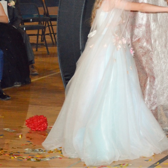 blue and pink butterfly flower garden ballgown prom dress - Picture 3 of 4